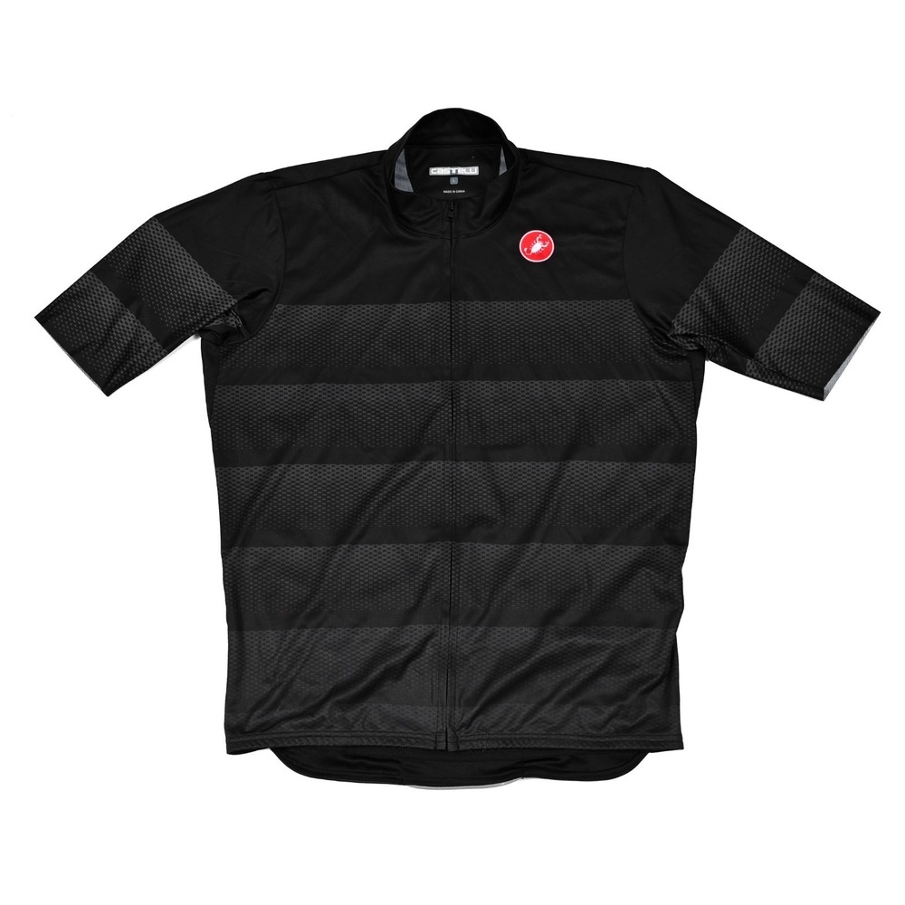 Castelli Cycling Jersey Mens Large Black Gray Striped Full Zip Short Sleeve Bike